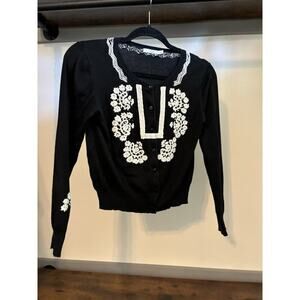 Sz Med Women’s SweaterBoho Indie Granny Chic Classy Nordstrom Black & Embroidery